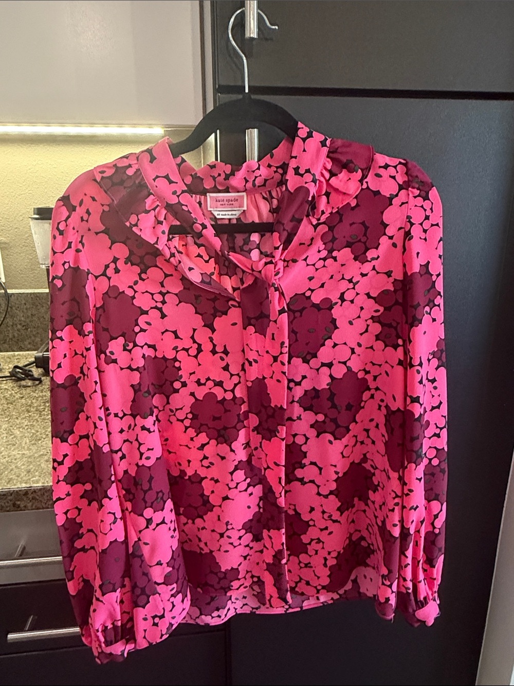 kate spade Pink and Magenta Floral Tie-Neck Blouse
